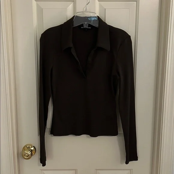 Veronica Beard Kearney Long Sleeved Polo Top Dark Umber (brown) size S NWOT - Picture 6 of 13